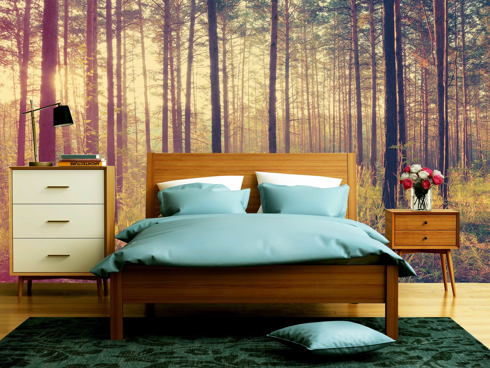 Waan je in een oase van rust met een fotobehang bos walldesign56.com Wandversiering slaapkamer