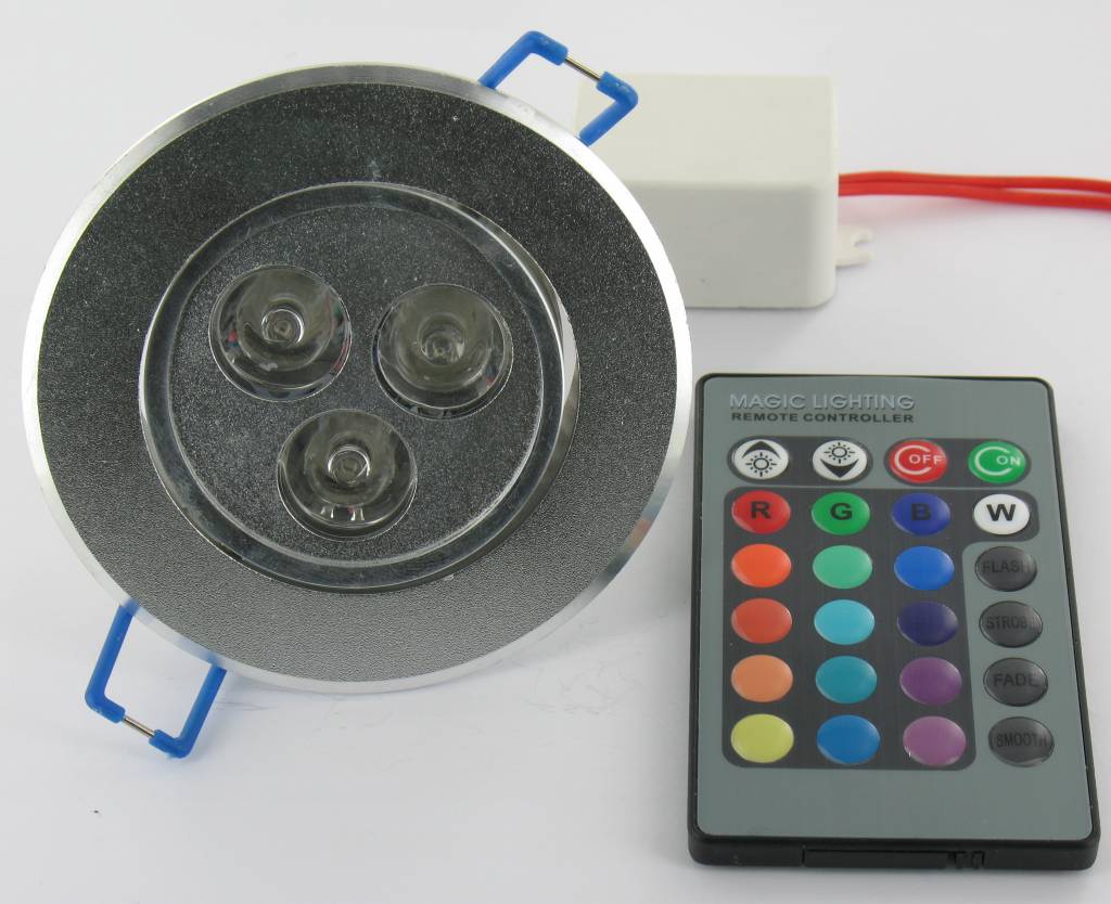 3 Watt RGB LED Downlight with IR Remote Control GroothandelXL