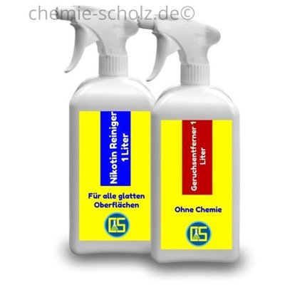 Fatzzo TT Nikotin Reiniger 1 Liter + Nikotin Geruchsentferner 1 Liter + 1 Microfasertuch