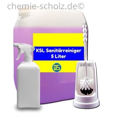 Fatzzo TT Sanitärreiniger KSL Forte 5 Liter Kanister + 1 leere Sprühflasche + 1 Toilettenbürstengarnitur mit Halterung