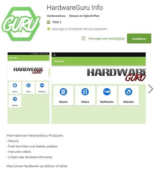 HardwareGuru info app. Google Playstore