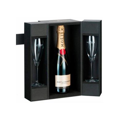 Moet & Chandon Champagne Brut Imperial In Luxe Giftbox + 2 Glazen