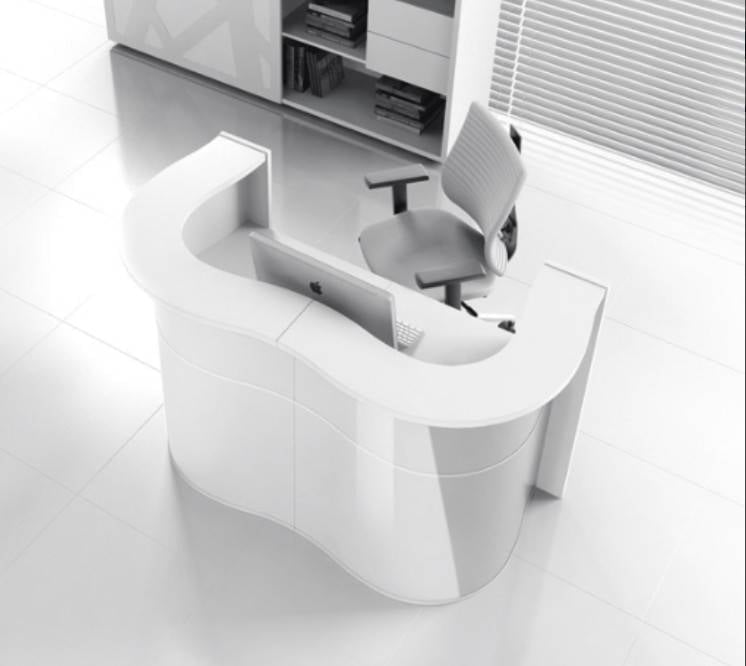 Empfangstheke Ocean 162 cm U-Form in geschwungener Wellenform mit Glasdeck für Praxis und Büro