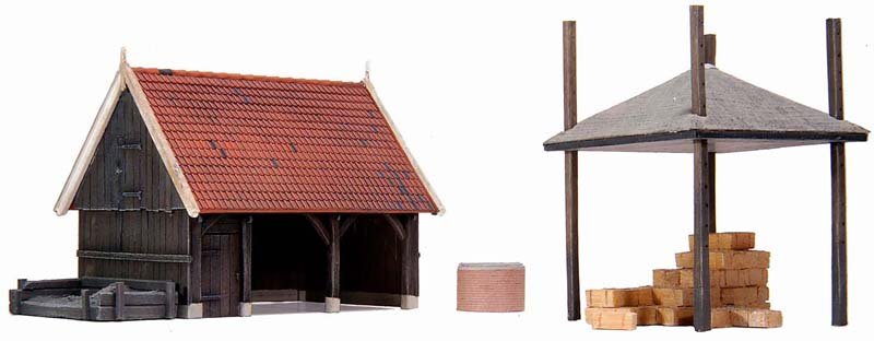 Scheune und Zubehör, 1:87, Bausatz aus Resin, unlackiert