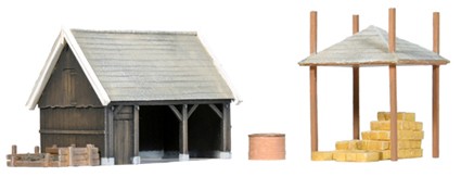 Scheune und Zubehör, 1:160, Bausatz aus Resin, unlackiert