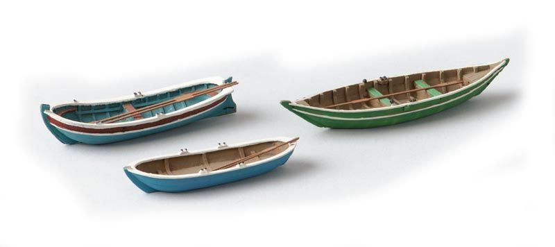 Roeibotenset 3 stuks, 1:87 kant en klaar resin, geverfd