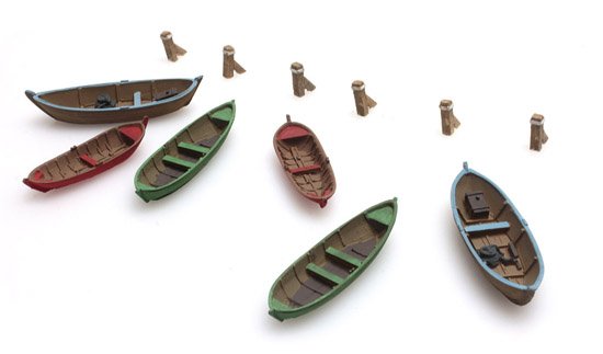 Ruderboote (6x), 1:160 Bausatz aus Resin, unlackiert