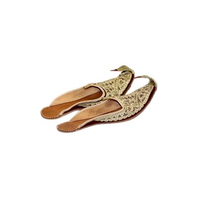 Indian beak shoes - Open Khussa in Gold Red