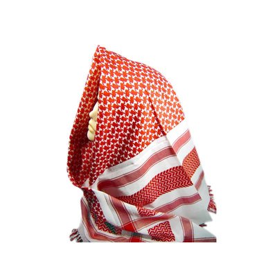 Large scarf in red and white with fringe 125cmx120cm
