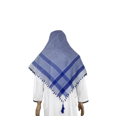 Großes Tuch - Shemagh in Weiss-Blau 120x115cm