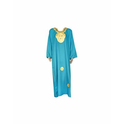 Djellaba kaftan for ladies in turquoise with gold embroidery