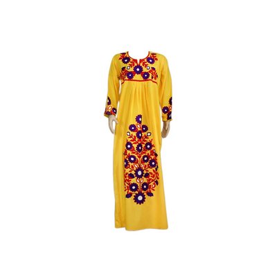 Arab Jilbab Kaftan in Yellow with Embroidery