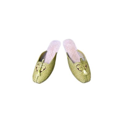 Leather slip-on shoe with heart - Gold - Khussa Slipper