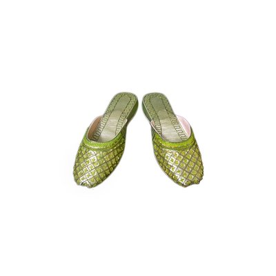 Oriental leather slip-on with sequins in Light Green