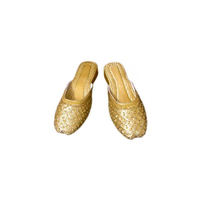 Oriental leather slip-on with sequins in Gold