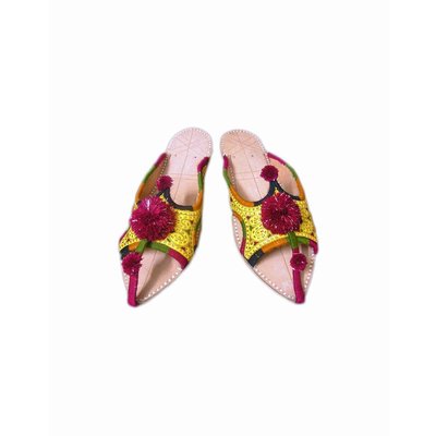 Oriental Leather Slip-On with bobbles in yellow