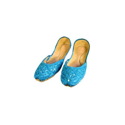 Orientalische Pailletten Ballerina Schuhe aus Leder - Türkis