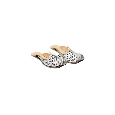 Traditional open Khussa for women with embroidery - Black and Silver