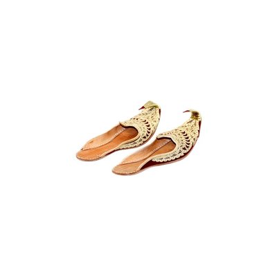 Traditional open Khussa for women with embroidery - Gold Red
