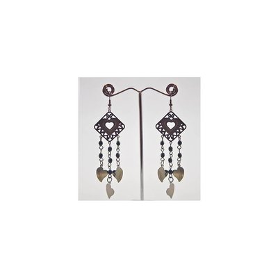 Drop Earrings Black Metallic - Hearts