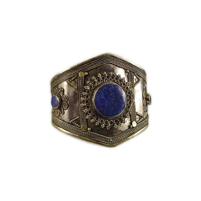 Tribal Armreif mit Lapislazuli aus Alpaka