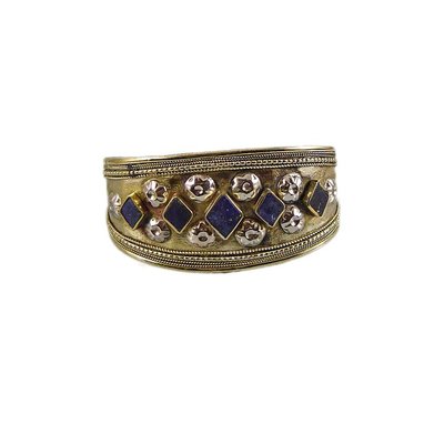Engraved Tribal Bangle with Lapis Lazuli Alpaca