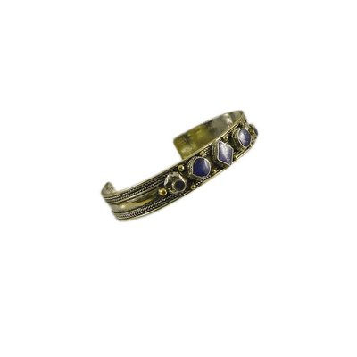 Kleiner Tribal Armreif mit Lapislazuli aus Alpaka