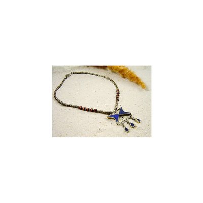 Tribal Kette mit Lapislazuli und Holzperlen 44cm
