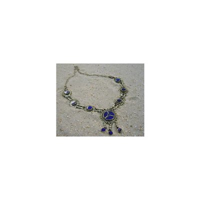 Tribal necklace with round pendant lapis lazuli