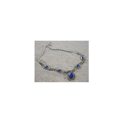 Tribal Kette mit ovalem Anhänger Lapislazuli