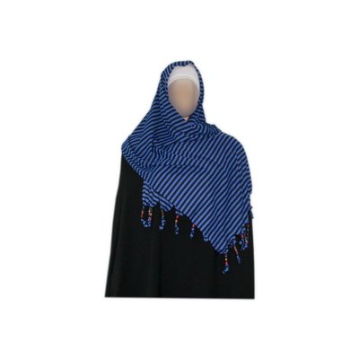 Shayla Schal mit Fransen u. Perlen - Hijab in Blau