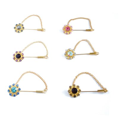 Kopftuchnadel mit Strassblüte in Gold