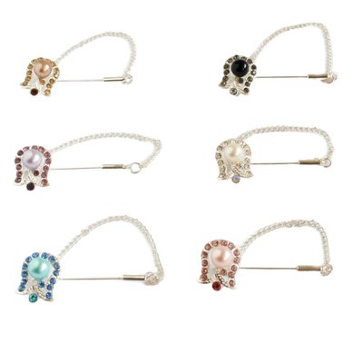 Scarf pin with rhinestones flower in silver colour