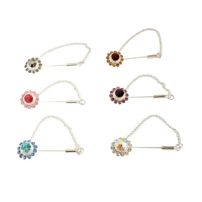 Scarf pin with rhinestones flower in silver colour
