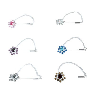Scarf pin with rhinestones flower in silver colour