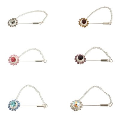 Scarf pin with rhinestones flower in silver colour