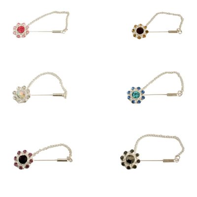 Scarf pin with rhinestones flower in silver colour