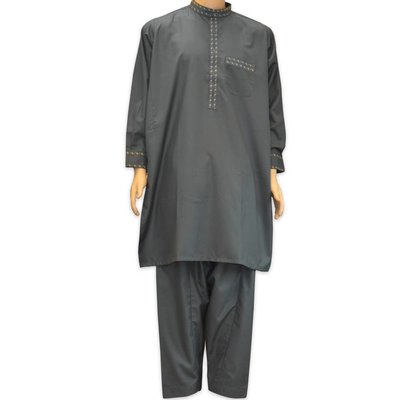 Salwar Kameez Men - Dark grey with embroidery