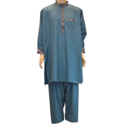 Salwar Kameez Herren - Petrol mit Stickerei