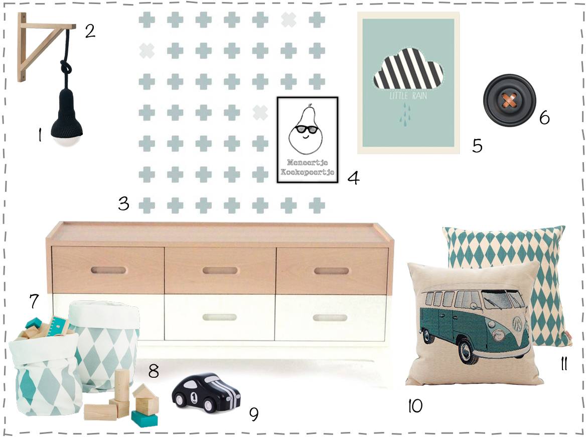 Moodboard opgeruimde jongenskamer