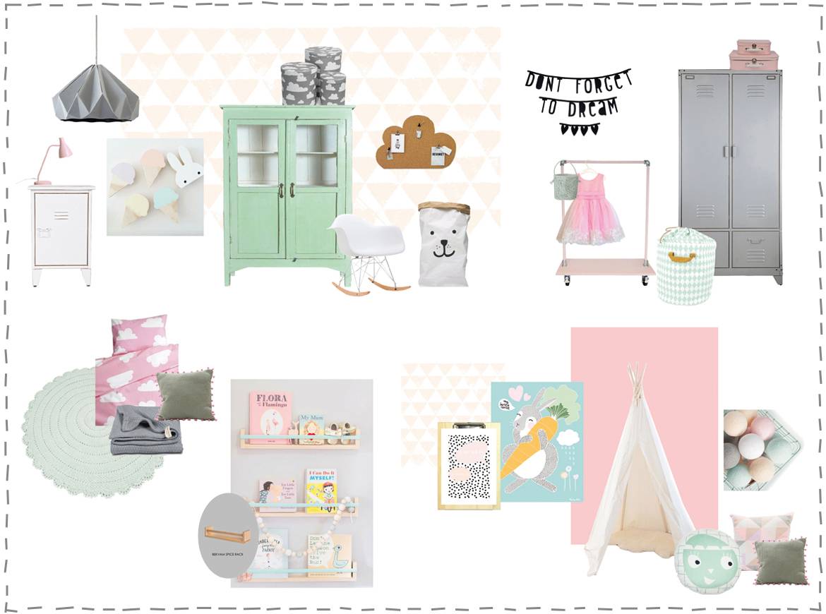 Moodboard meisjeskamer in pastel