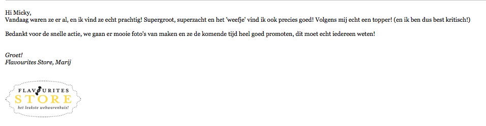 Flavourites reactie op SjaalMania sjaals