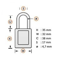 Geanodiseerd aluminium veiligheidshangslot geel 834865