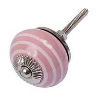 Porseleinen meubelknop roze wit gestreept