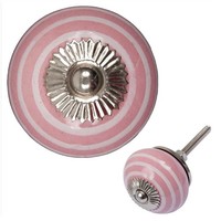 Porseleinen meubelknop roze wit gestreept