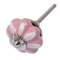 Porseleinen meubelknop roze wit bloem