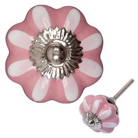 Porseleinen meubelknop roze wit bloem