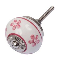 Porseleinen meubelknop wit roze bloemetjes