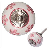 Porseleinen meubelknop wit roze bloemetjes