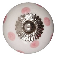 Porseleinen meubelknop wit roze gestippeld - licht